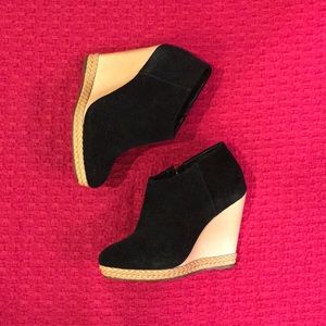 Schutz Black Suede Wedge Booties